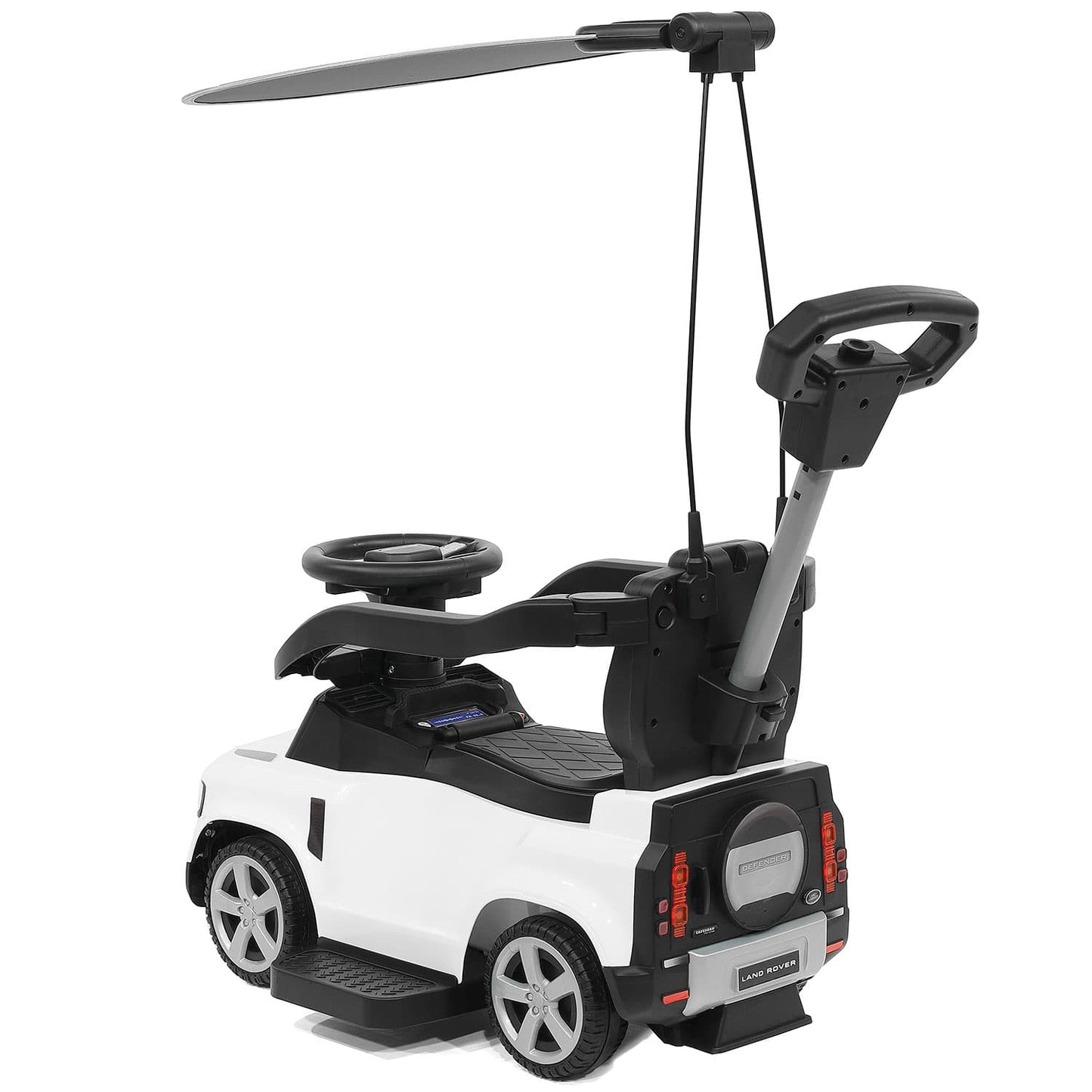 Land Rover Defender Kids Ride on Push Car with Sunshade Canopy | White