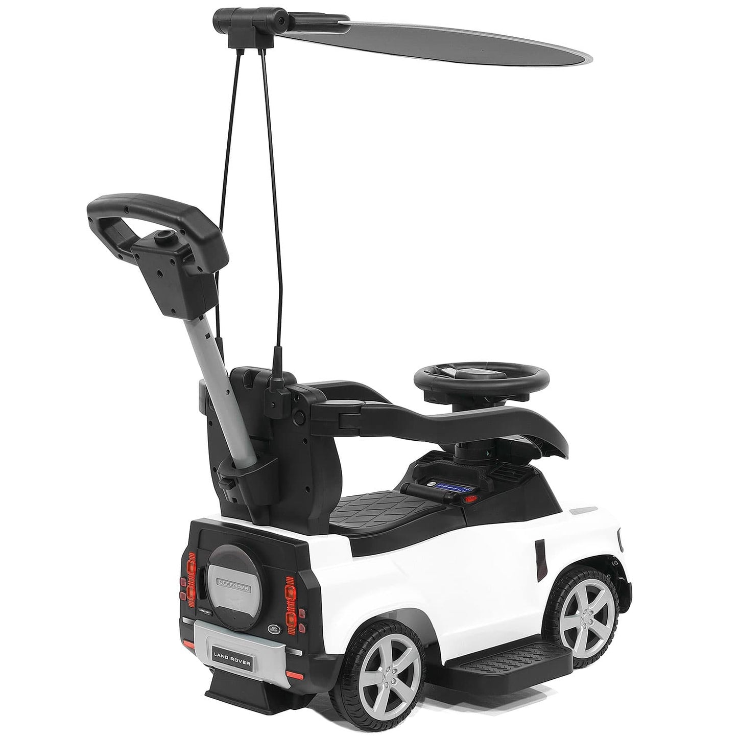 Land Rover Defender Kids Ride on Push Car with Sunshade Canopy | White