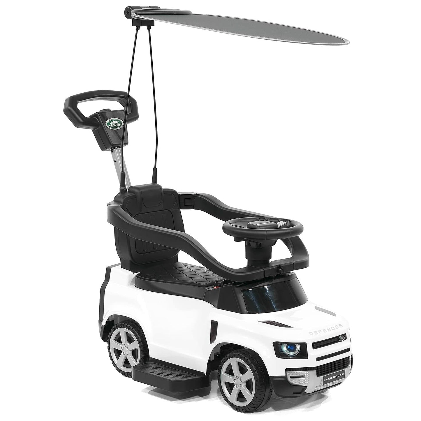 Land Rover Defender Kids Ride on Push Car with Sunshade Canopy | White