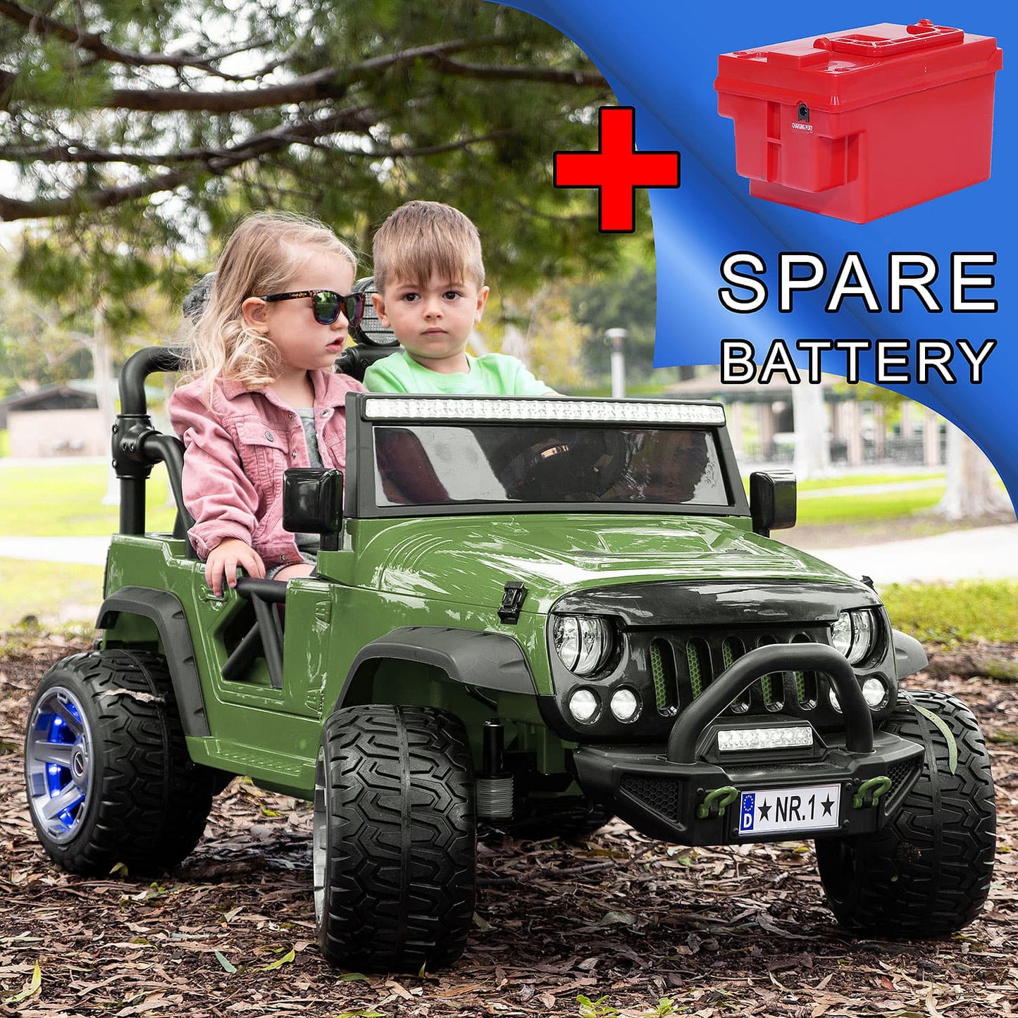 Trail Explorer 12V Kids Ride-On Car Truck with R/C Parental Remote + Spare Battery | Olive